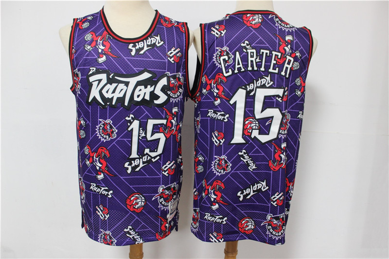 Men Toronto Raptors #15 Carter Purple Throwback NBA Jerseys Print